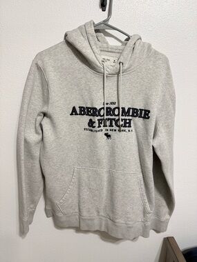Abercrombie & Fitch Light Gray Crewneck Hoodie with Navy Logo